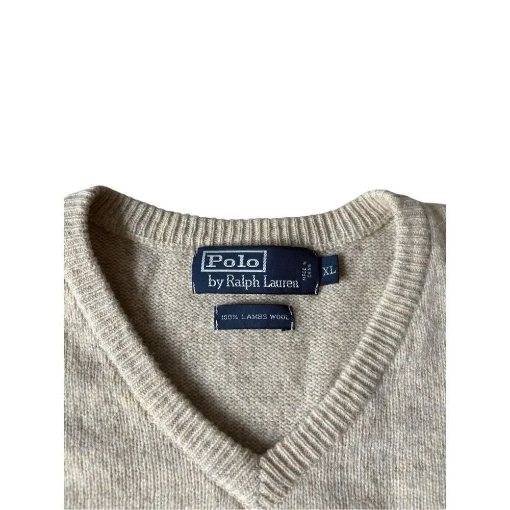 Polo Ralph‎ Lauren Men's Lambswool V Neck Sweater Tan Size XL
